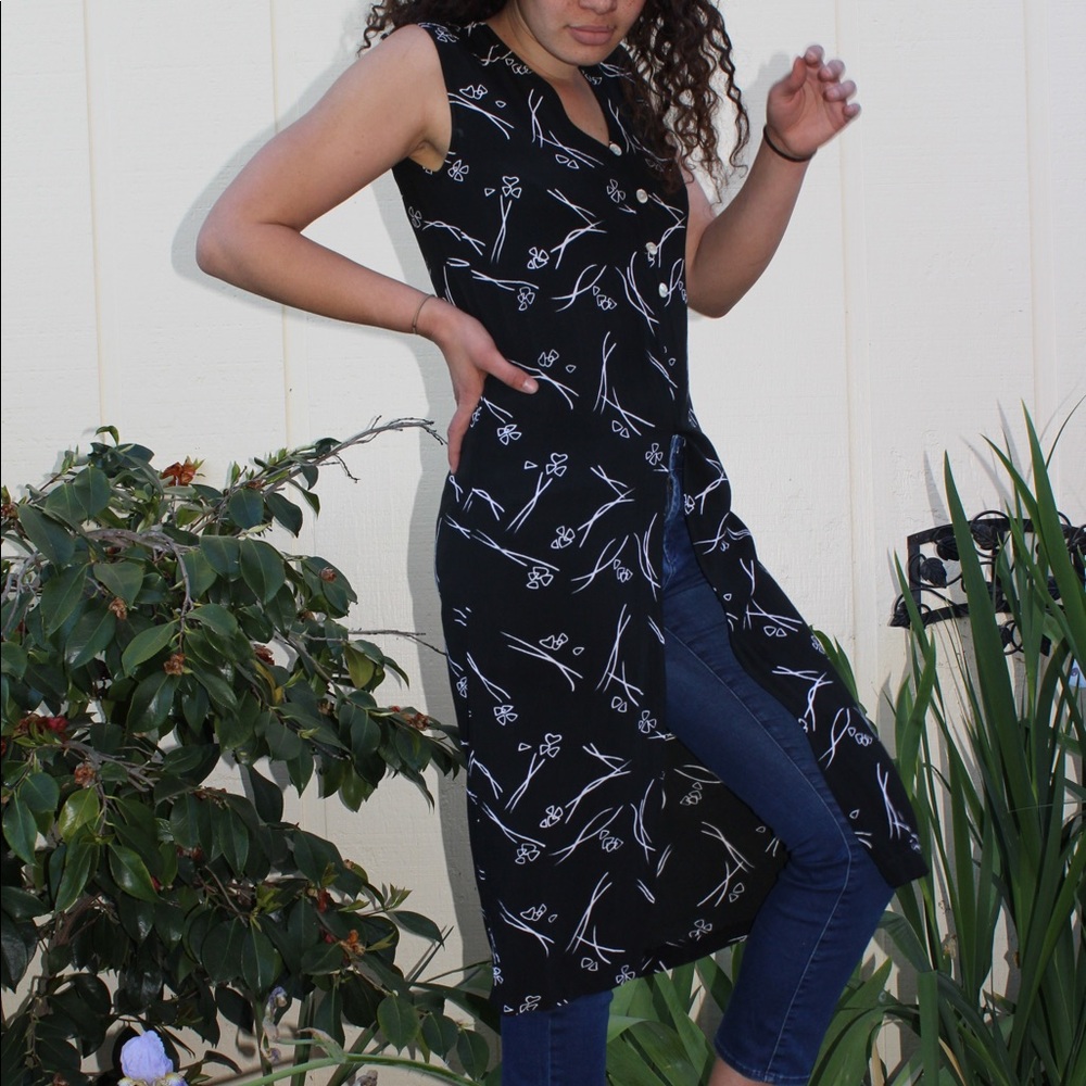 Retro Quasi Moda Black Patterned Button Tunic - image 5